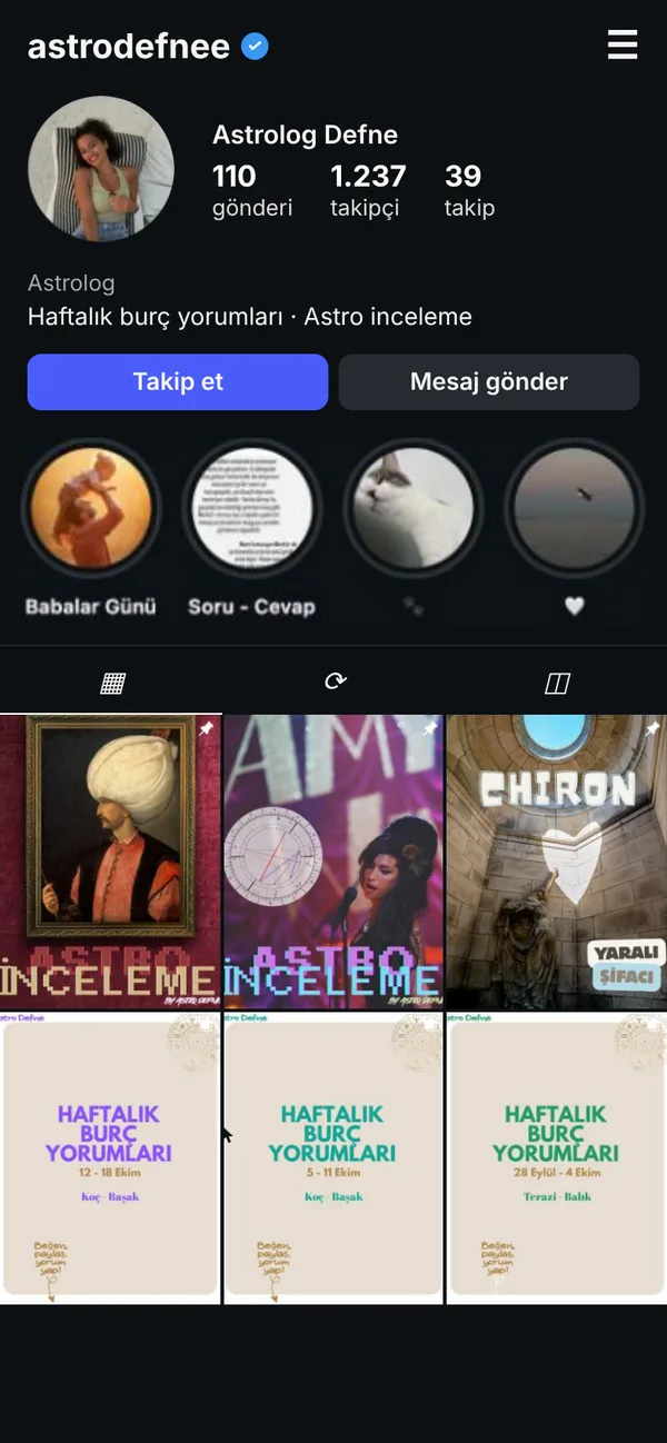 @astrodefnee Instagram profili, telefon görünümü