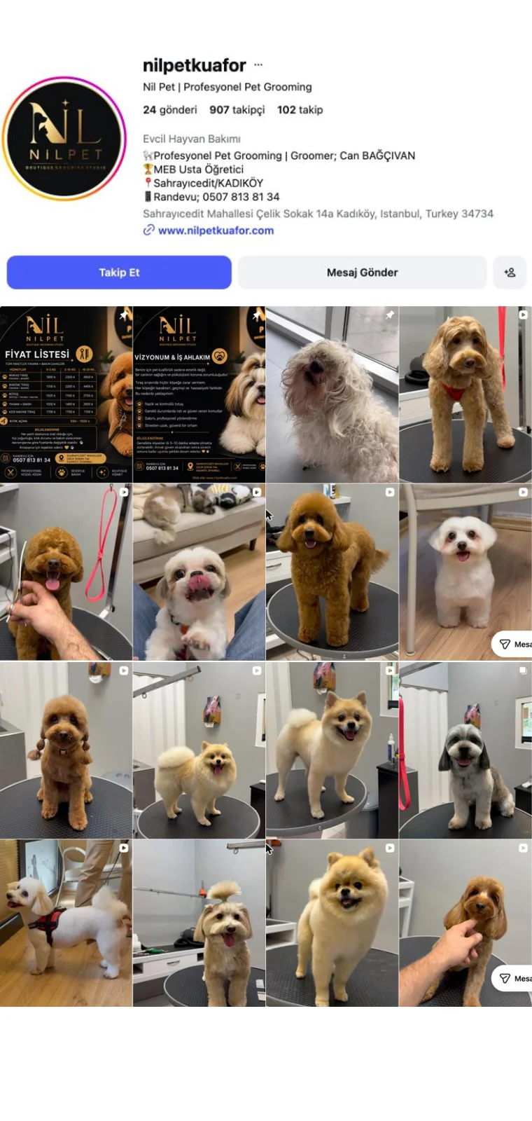 Nil Pet Kuaför mobil görünüm